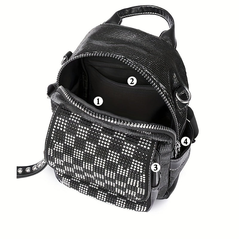 Sequins Backpack Purses Checkered Rhinestone Daypack Glitter Shoulder Bag