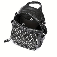 Sequins Backpack Purses Checkered Rhinestone Daypack Glitter Shoulder Bag
