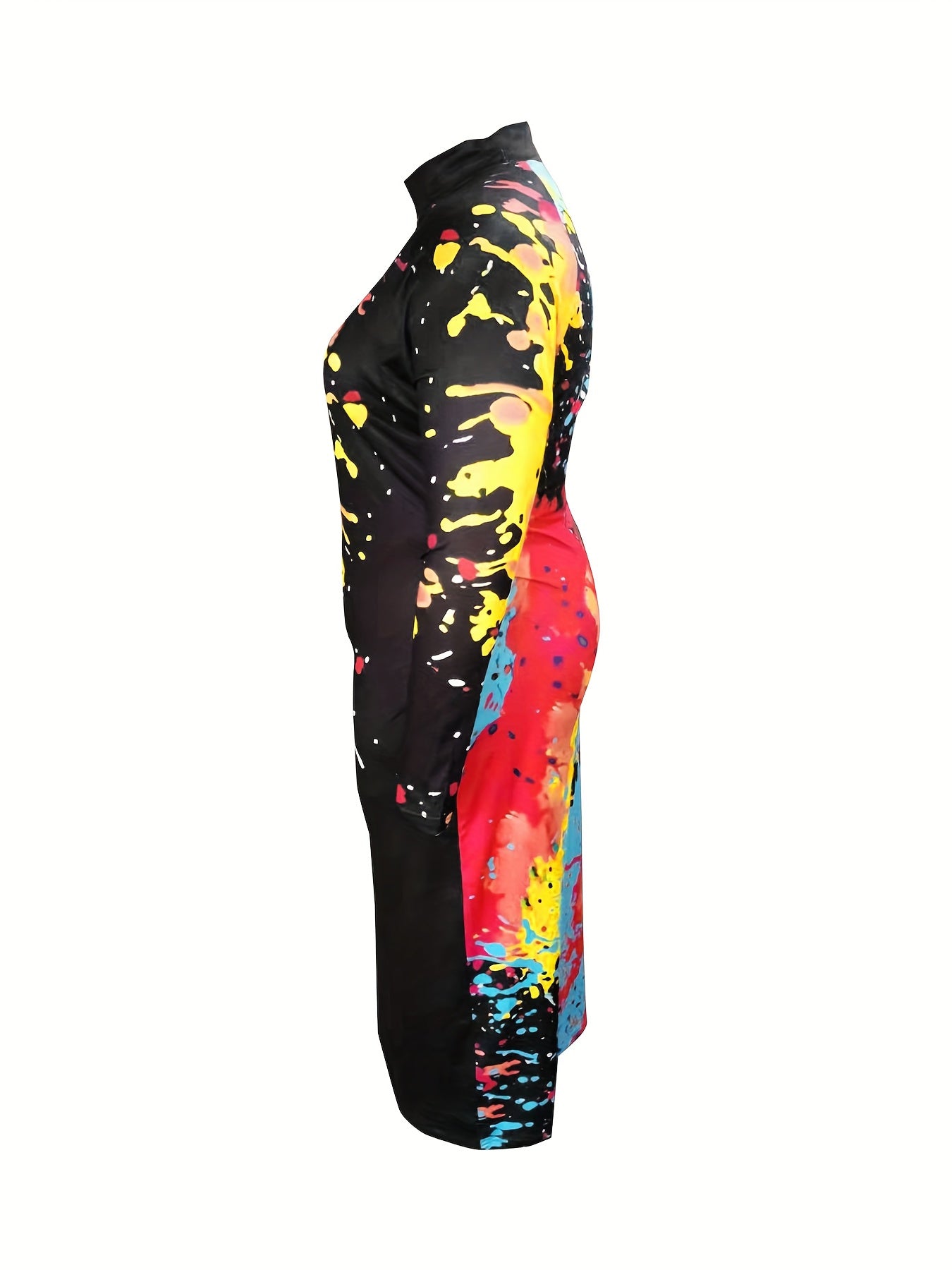  Splash Painting Print Long Sleeve Dress