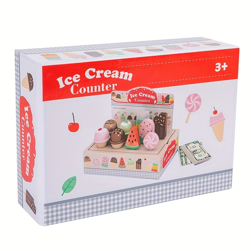 Wooden Ice Cream Parlor Role Play Toy DIY Simulation Scene Game Room Decor