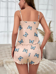 Butterfly Print Pajama Set Women's Sleepwear