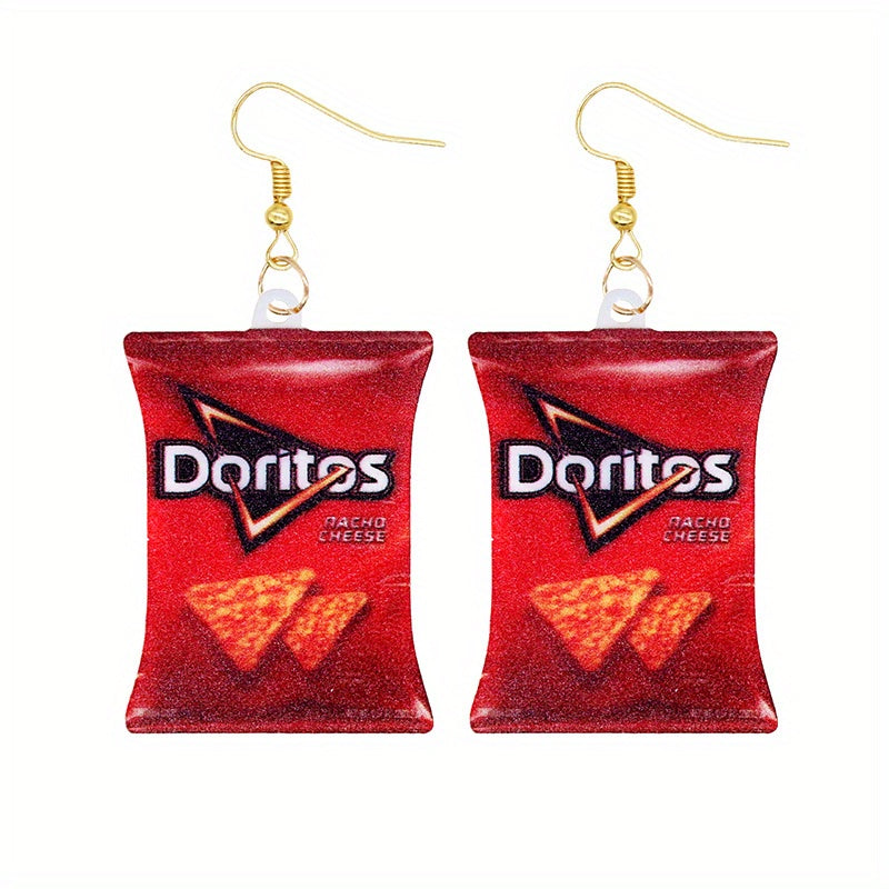 Chip Snack Bag Dangle Earrings Acrylic Jewelry Gift