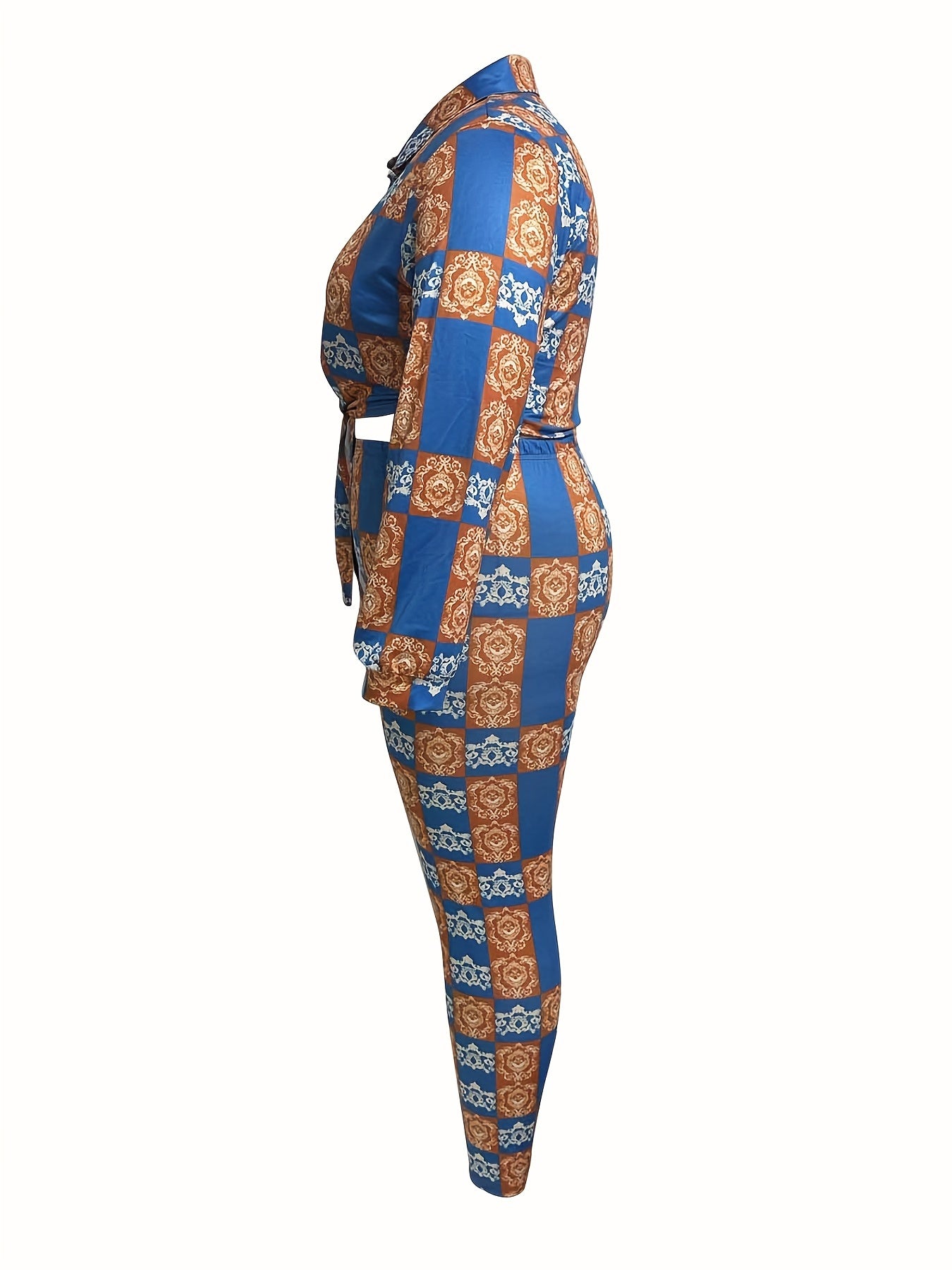  Boho Colorblock Floral Print Top & Leggings 2 Piece Set