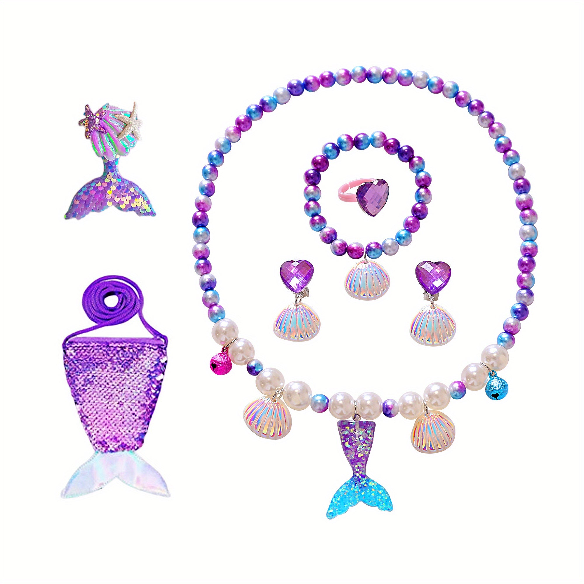 6pcs Mermaid Jewelry Kit For Girls Christmas Birthday Party Supplies