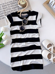 Girls' Striped Print Sleeveless Dress Slim Fit