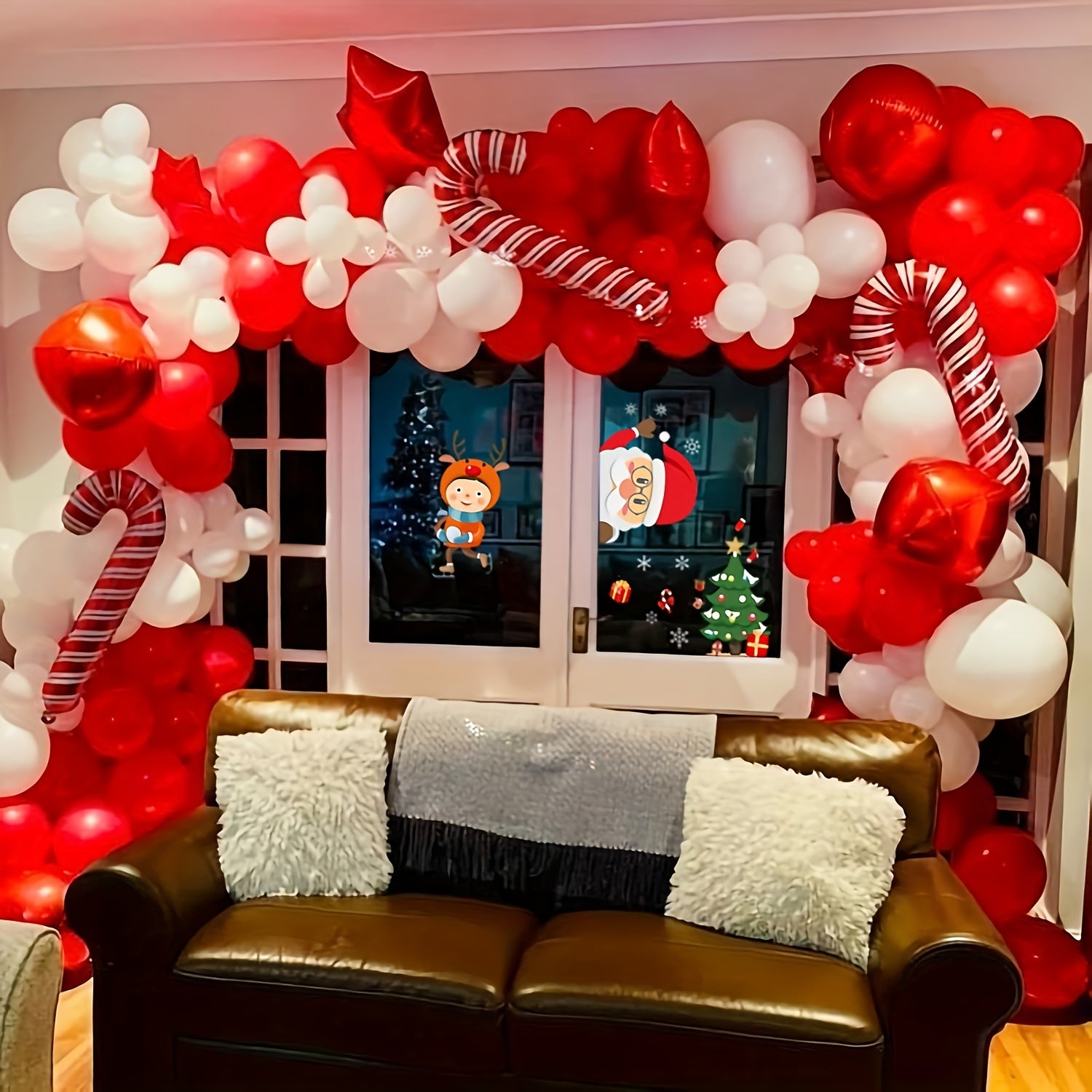 136pcs Xmas Balloon Garland Arch Kit Red and White Candy Cane Foil Balloons