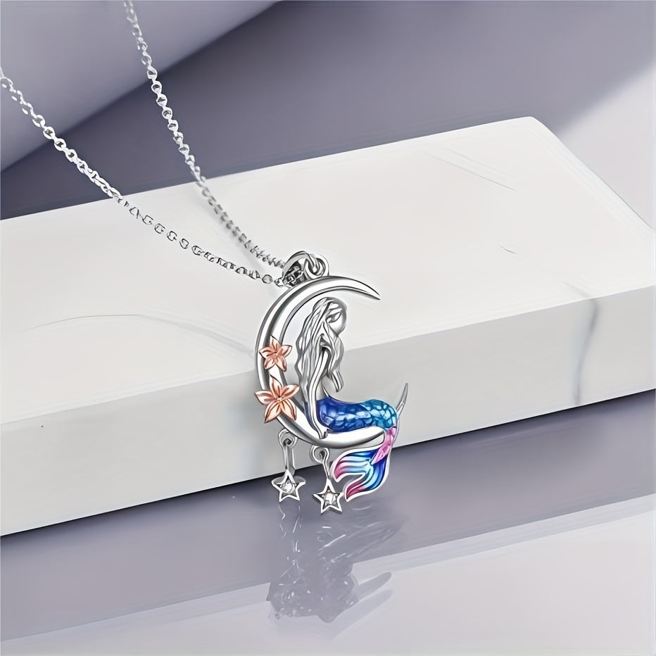 Mermaid Necklace Ocean Mermaid Crescent & Star Necklace With Flower Pendant