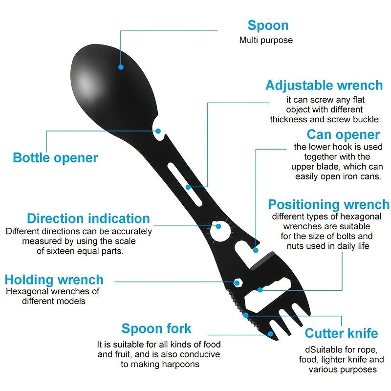 10 in 1 Spork Stainless Steel Utensil Can Opener Multi-Tool for Camping Hiking