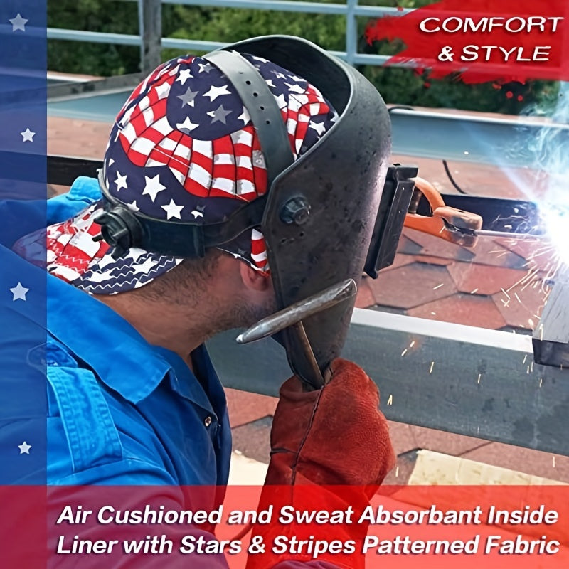 Flame Resistant Welding Cap American Flag Print Mesh Liner Elastic Low Crown