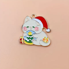 8pcs Christmas Cat Snowman Enamel Pendant for DIY Jewelry Making