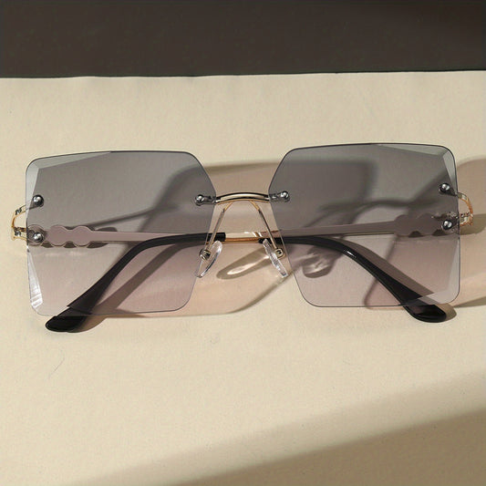 Oversized Rimless Sunglasses Summer Gradient Faux Pearl UV400 Sunnies