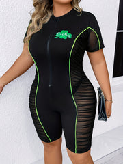  Women's Casual Romper with Letter & Shamrock Print