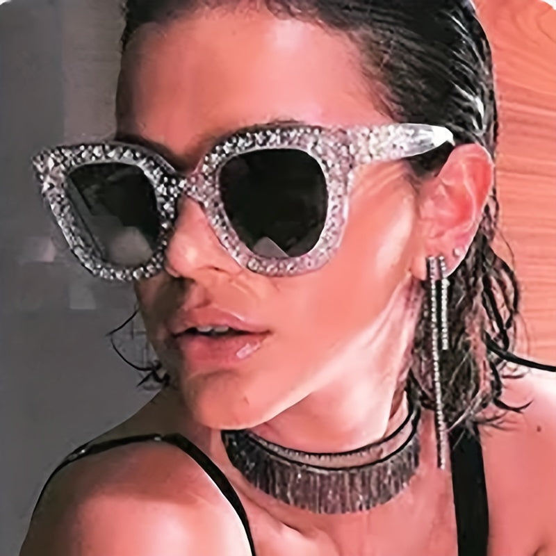 Rhinestone Cat Eye Sunglasses Clear Frame UV400