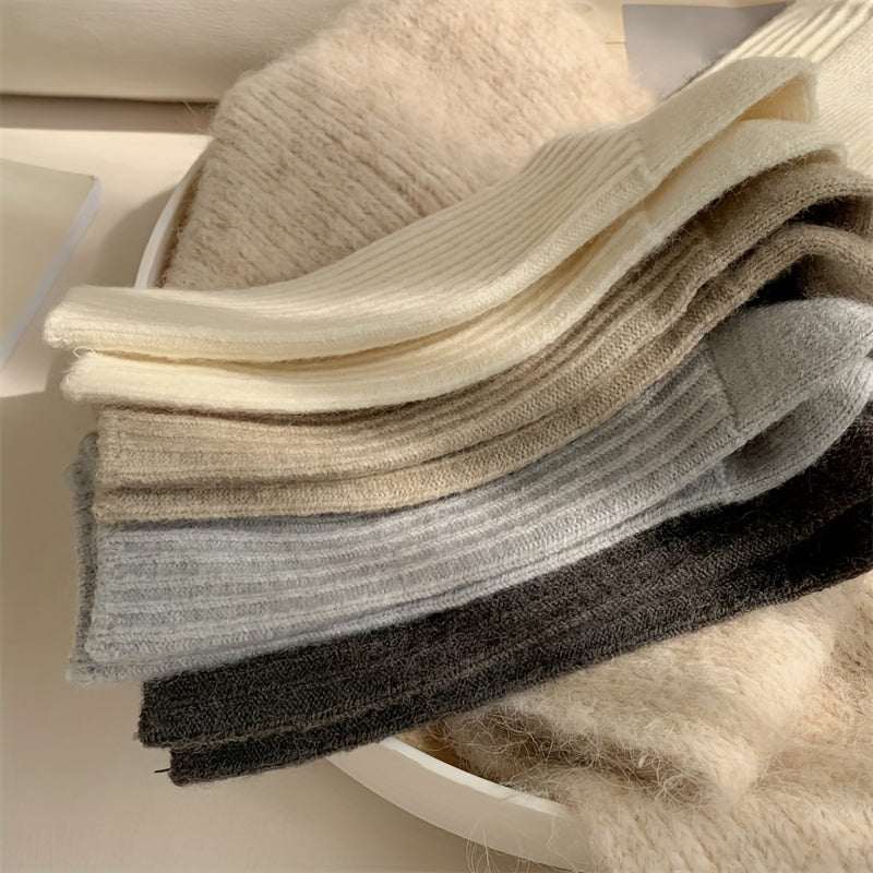 5 Pairs Solid Socks Comfy & Soft Women's Stockings