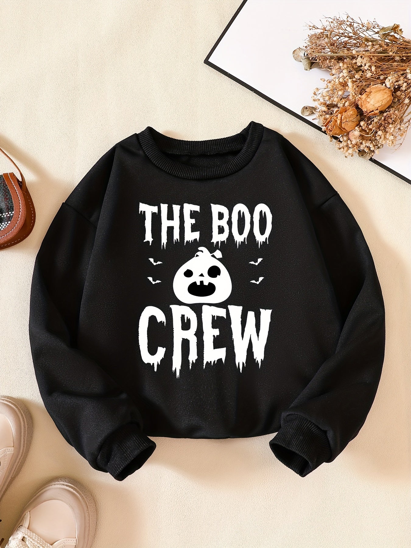 Halloween Boo Letter Print Boys Casual Sweatshirt