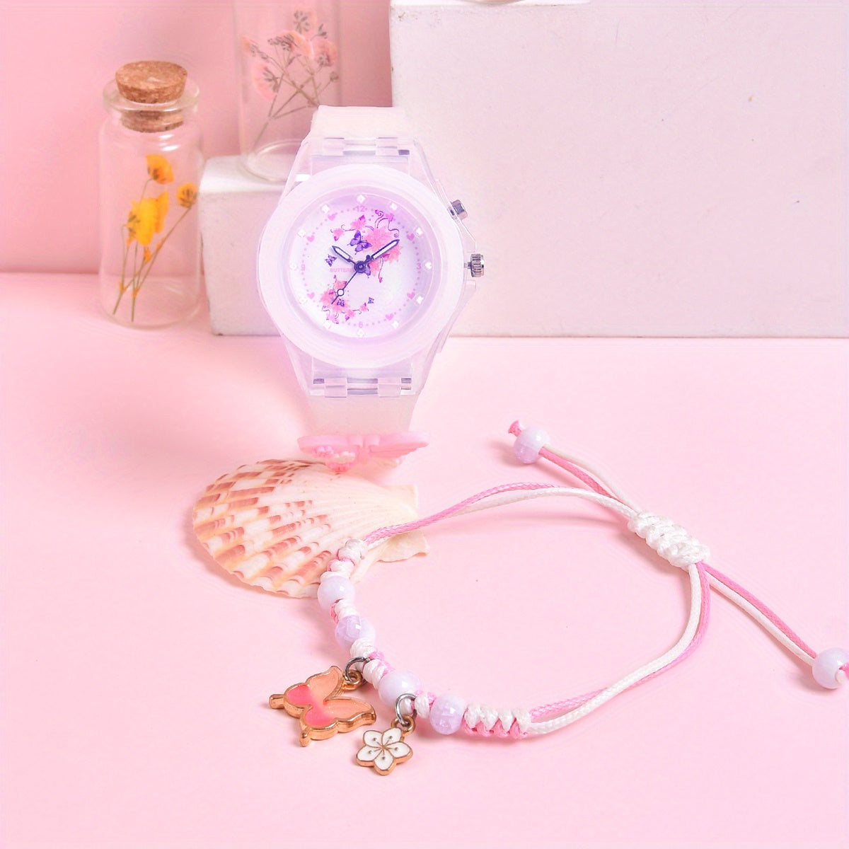 Silicone Butterfly Strap Girls' Watch Set