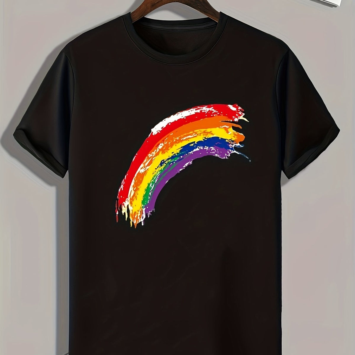 Rainbow Pattern Print Men's Comfy Sports T-shirt Graphic Tee