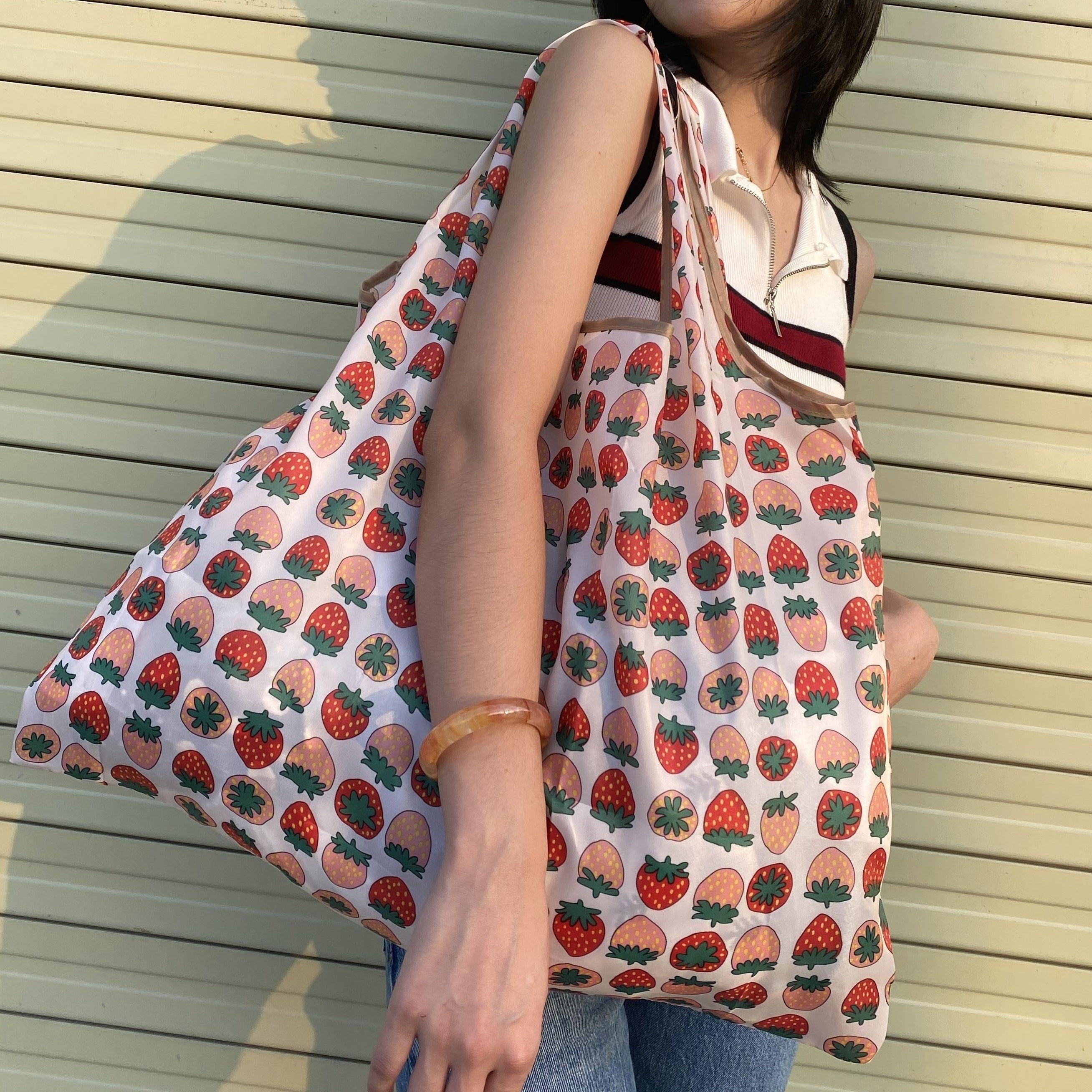 Large Capacity Print Shopper Bag Lightweight Foldable Shoulder Bag