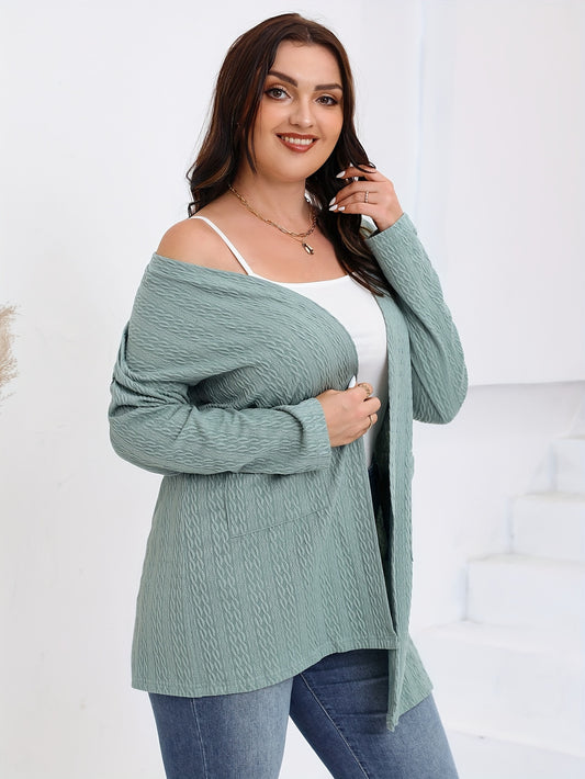  Casual Cardigan Women's Plus Solid Open Front Knitted Cardigan