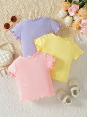 Baby Girls Cotton Ribbed Knit T shirt 3pc Set