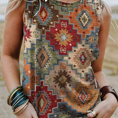 Geometric Print Tank Top Crew Neck Sleeveless Summer Top
