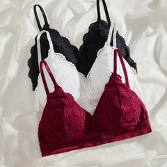 3pcs Lace Wireless Bras Comfy & Scallop Trim Bra Women's Lingerie