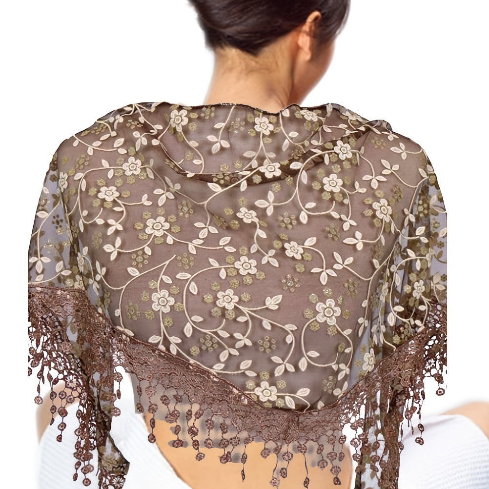 Women's Triangle Scarf With Tassel Lace Shawl