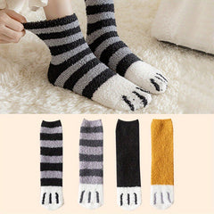 4 Pairs Cat Claw Print Socks & Soft Fuzzy Warm Socks Women's Stockings