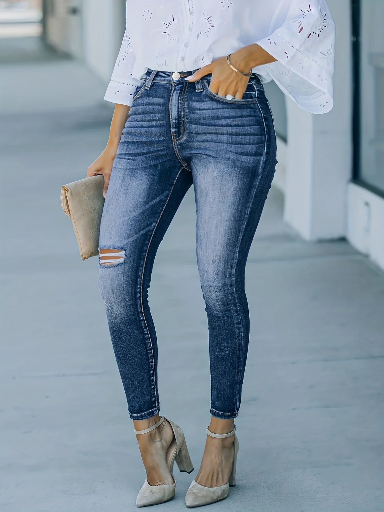 Sexy Jeans Women's Ripped High Rise Skinny Jeans