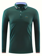 Men's Mountain Print Polo Shirt Casual Long Sleeve Shirt