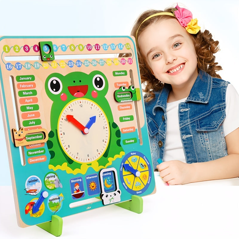 Montessori Wooden Toys Educational Clock for Kids Time Weather Seasons