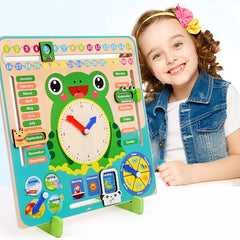 Montessori Wooden Toys Educational Clock for Kids Time Weather Seasons