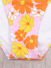  Daisy Print Lace Up Bikini Set