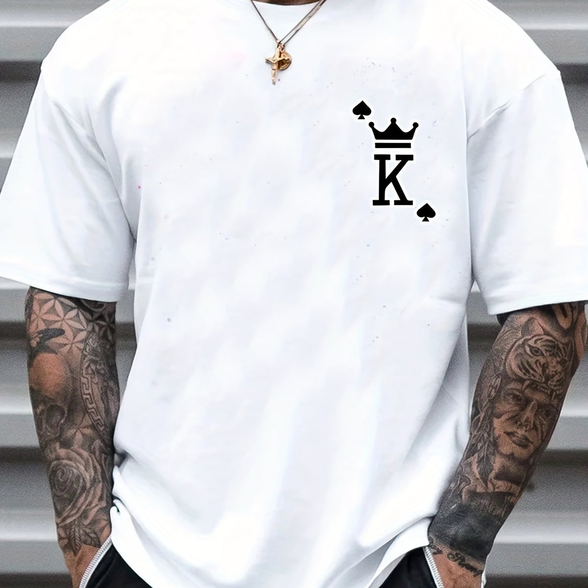 Crown Print Men's Graphic Crew Neck T-shirt - Casual Summer Tee