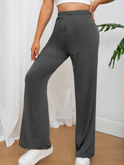  Solid Elastic High Rise Loose Fit Trousers