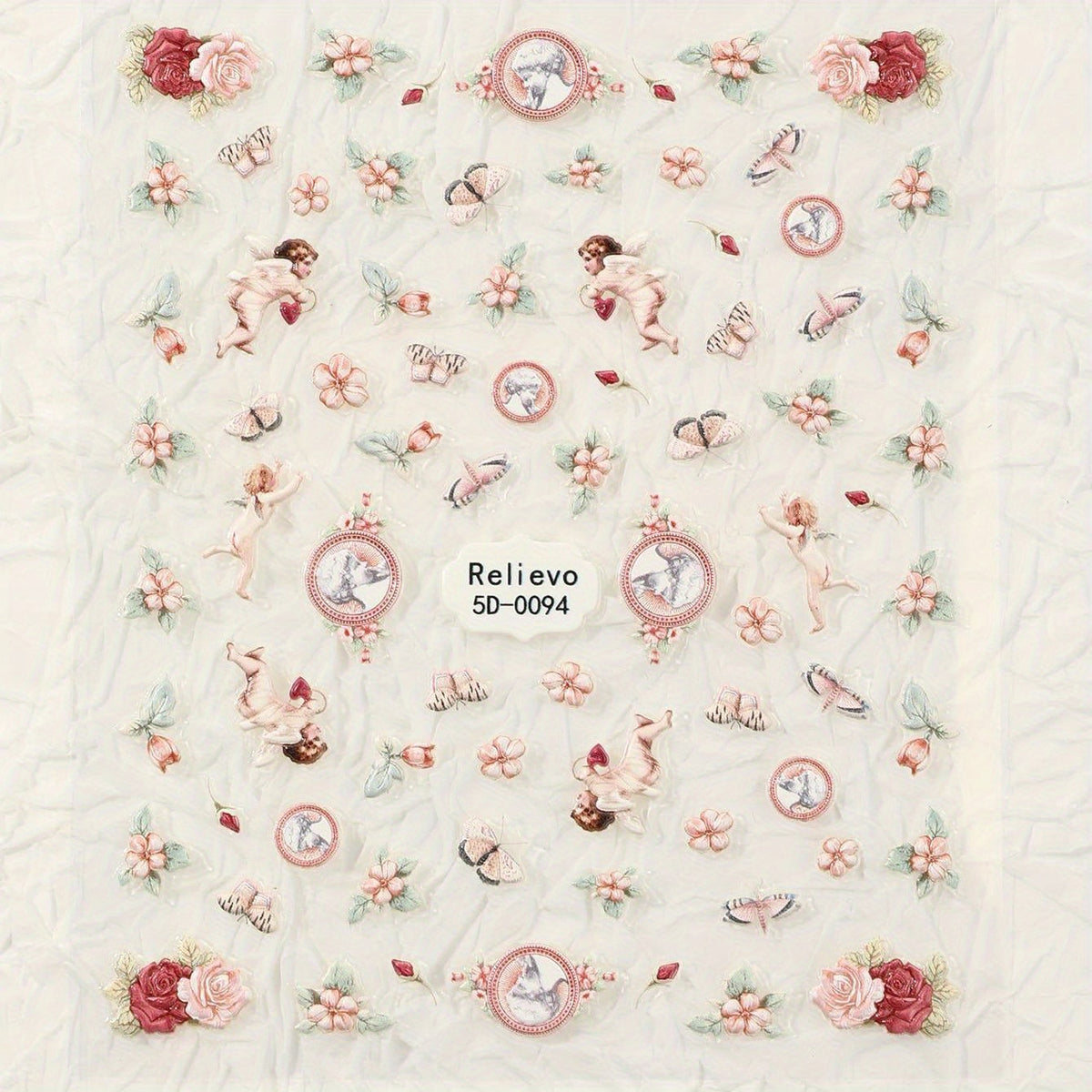 Retro 5D Relief Nail Sticker Flower Nail Art Sticker