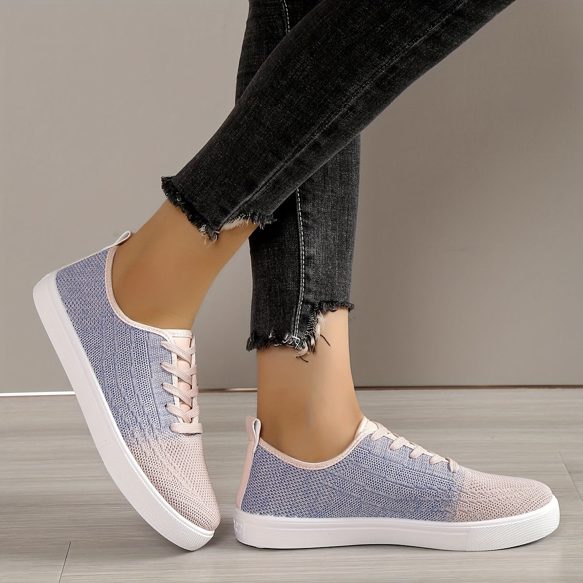 Women's Colorblock Knit Sneakers Lace Up Outdoor Shoes