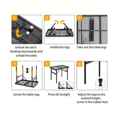 Portable Folding Table Adjustable Height for Indoor Outdoor Travel BBQ Beach