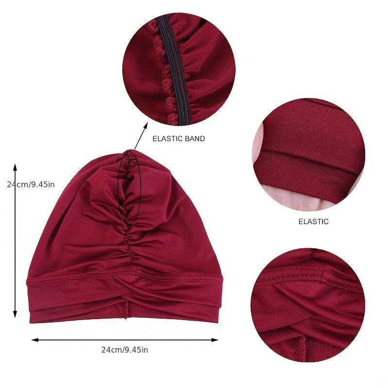 Double Cross Ruched Turban Hat Inner Cap Solid Head Wrap Stretchy