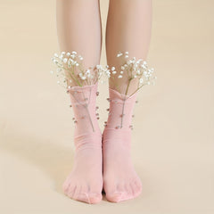 Beaded Mesh Socks Comfy & Breathable Mid Tube Stockings