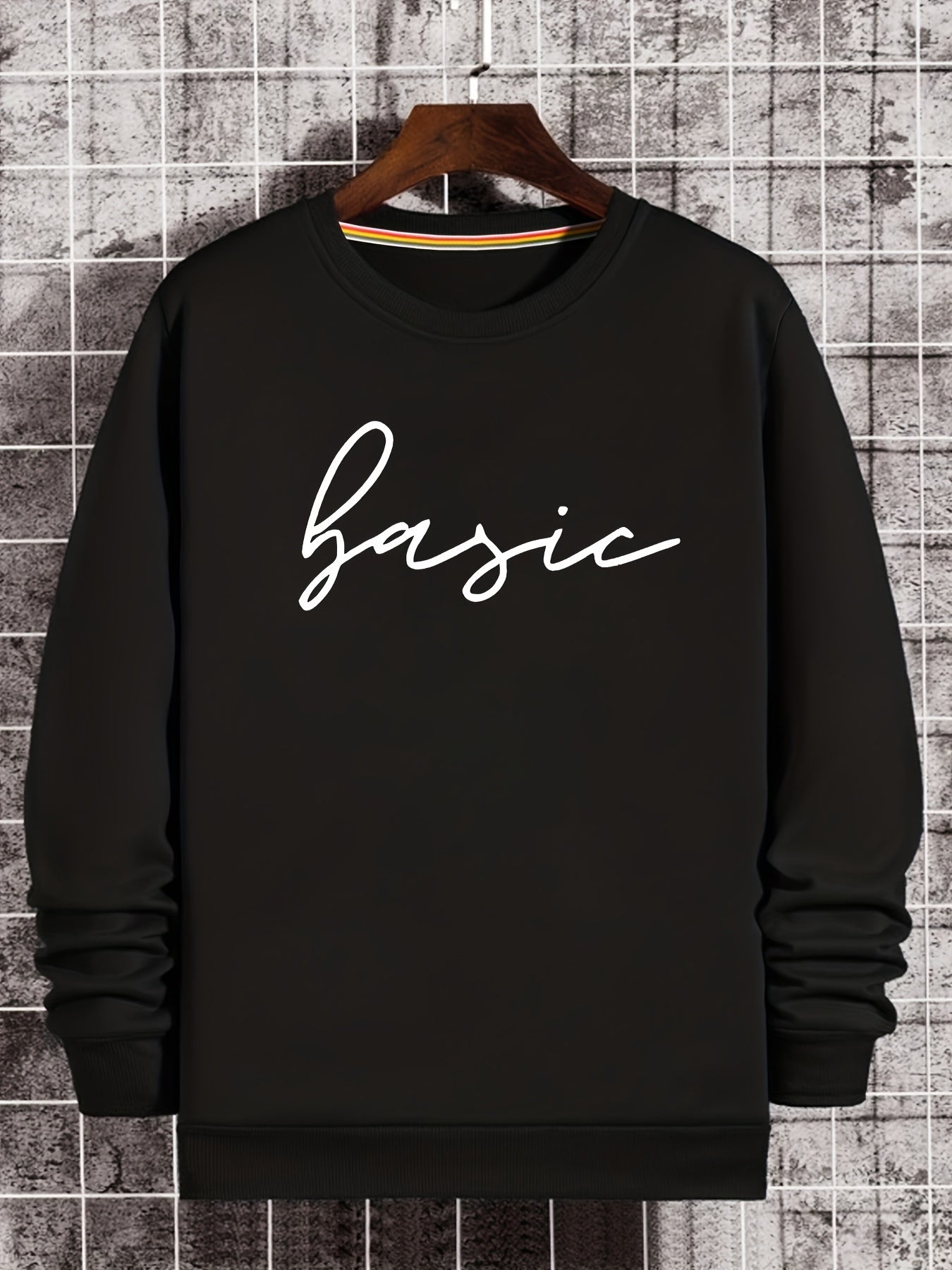 Letter Print Sweatshirt Men's Casual Graphic Pullover for Autumn Winter