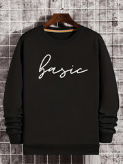 Letter Print Sweatshirt Men's Casual Graphic Pullover for Autumn Winter