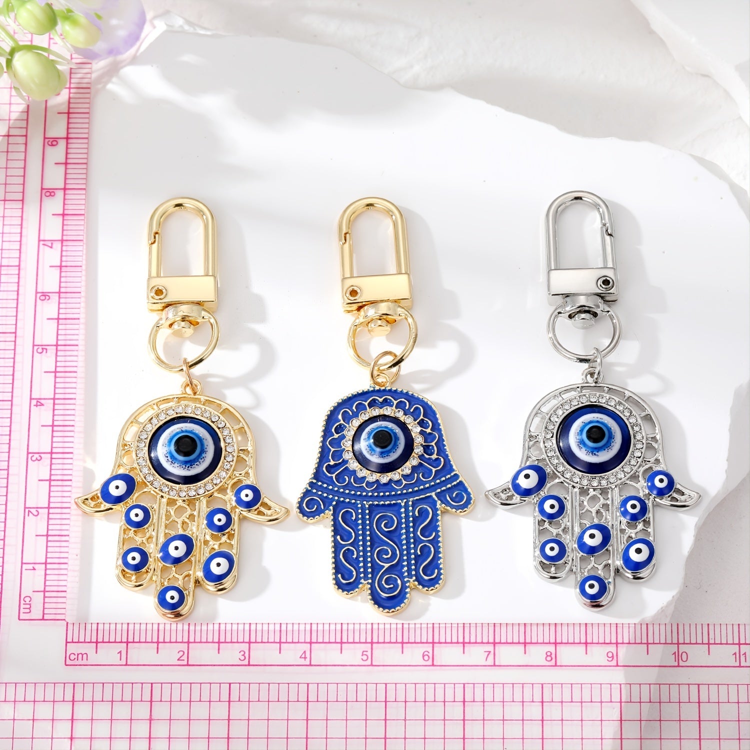 Evil Eye Keychain for Women Zircon Fatima Hand Eye Bag Car Key Accessories