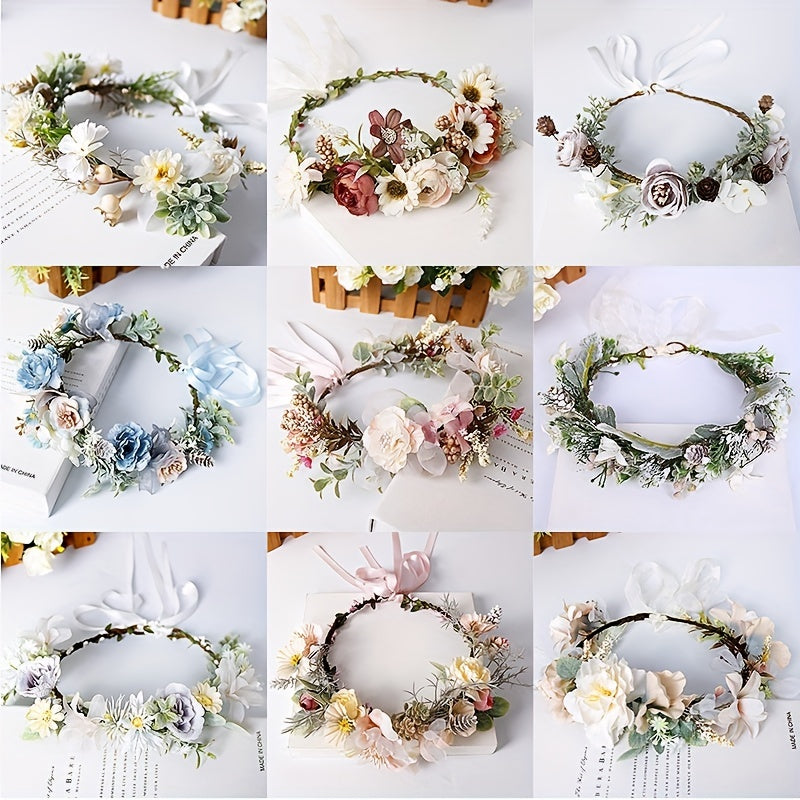 Boho Flower Garland Headdress Bridal Wreath Head Hoop Wedding Hair Accessories