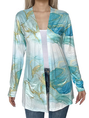  Glitter Marble Print Long Sleeve Open Front Cardigan