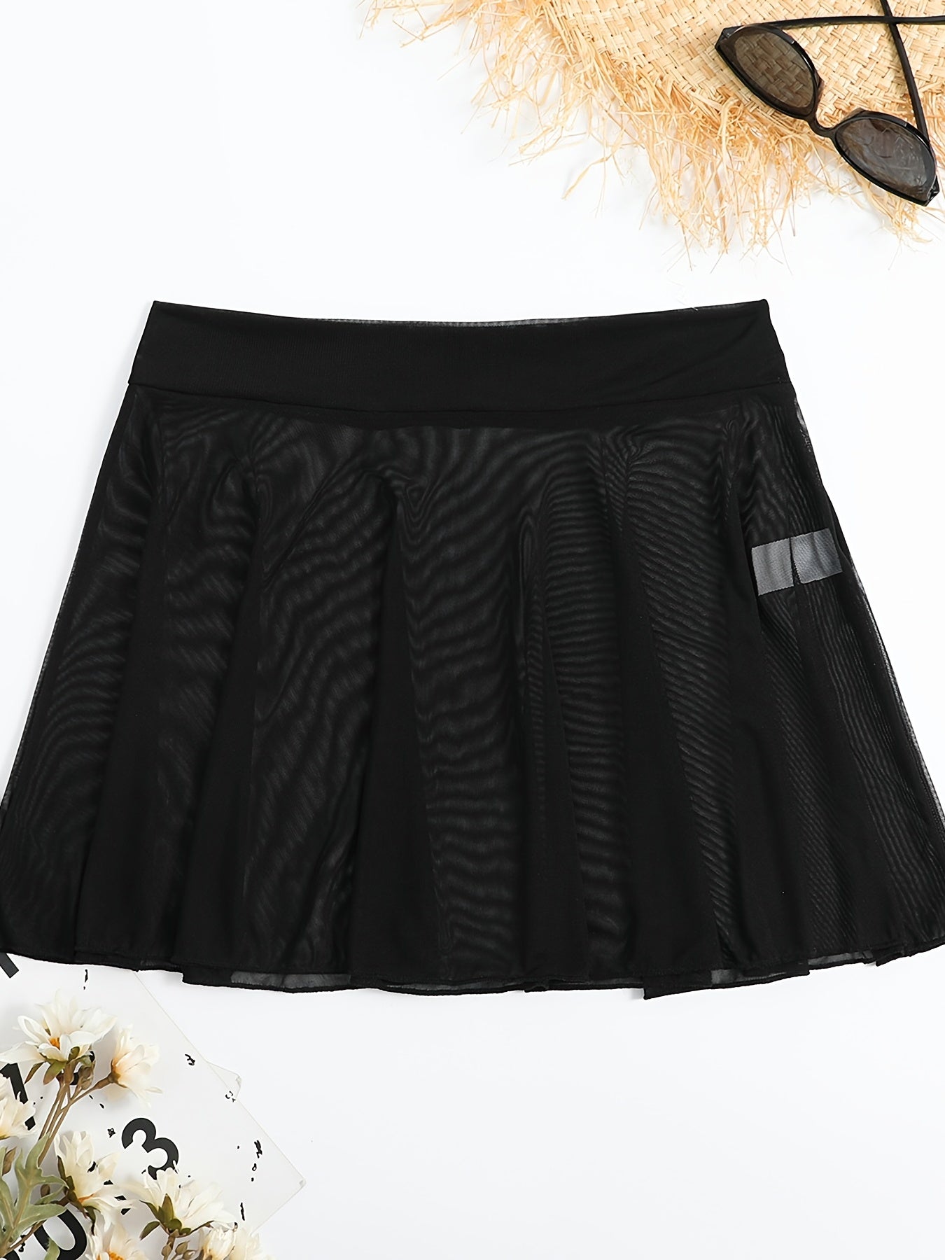 High Stretch Mesh Cover Up Skirt Solid Semi Sheer Beachwear Women's S