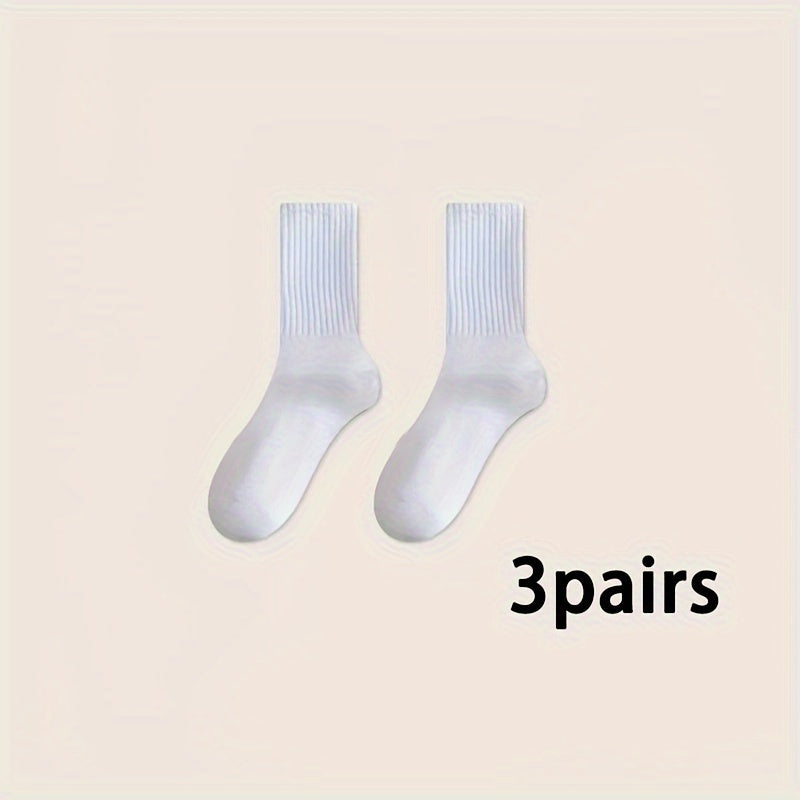 Soft Mid Tube Women's Socks 3 Pairs Solid Comfy Stockings & Hosiery