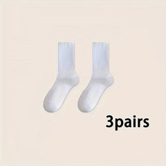 Soft Mid Tube Women's Socks 3 Pairs Solid Comfy Stockings & Hosiery