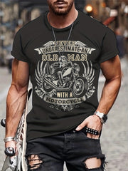 Men's 3D Old Man & Motorcycle Print T shirt Mid Stretch Crew Neck