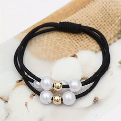 Faux Pearl Beaded Hair Tie Elastic Hair Rope Multilayer Hair Ring Sweet Ponytail